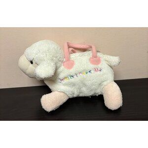 Cuddly Creations White Lamb Plush Purse Embroidered "Jesus Loves Me" Design